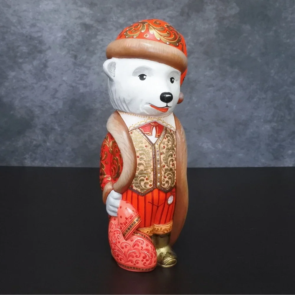 Signed Hand Carved Russian Polar Bear Father Frost Santa Christmas Figurine